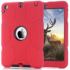 [해외]아이패드 mini Case, Hocase Shockproof Heavy Duty Protection Rugged Silicone Rubber Outer Cover+Inner Hard Shell Protective Tablet Case for 애플 아이패드 mini 1/2/3 with 7.9-inch Display - Red/Black