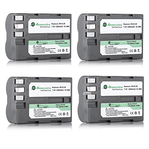 [해외]Powerextra 4 Pack High Capacity Replacement 니콘 EN-EL3E 배터리 for 니콘 D50, D70, D70s, D80, D90, D100, D200, D300, D300S, D700 Digital SLR Cameras