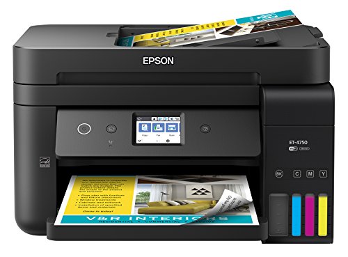 [해외]Epson WorkForce ET-4750 EcoTank Wireless Color All-in-One Supertank Printer with Scanner, Copier, Fax and Ethernet