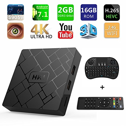 [해외][Free Wireless Keyboard] 2018 J-DEAL 4K 7.1 Android TV Box, 2GB RAM 16GB ROM, Amlogic Quad Core A53 Processor 64 Bits, 2.4GHz WiFi Smart TV Box, HDMI 2.0 Output Support H.265 4K2K@ 60HZ Ultra HD