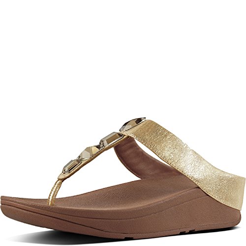 [해외]핏플랍 Womens Roka Toe Thong Sandals - Leather Gold 7