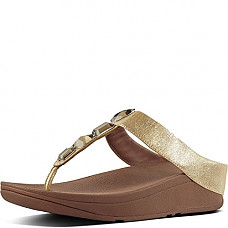 [해외]핏플랍 Womens Roka Toe Thong Sandals - Leather Gold 7
