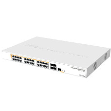 [해외]Mikrotik CRS328-24P-4S+RM 24 port Gigabit Ethernet router/switch with four 10Gbps SFP+ ports in 1U rackmount case, Dual Boot and PoE output, 500W
