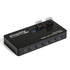 [해외]Plugable 10-Port USB 3.0 SuperSpeed Hub with 48W Power Adapter and Two Additional Flip-Up Ports for additional devices.