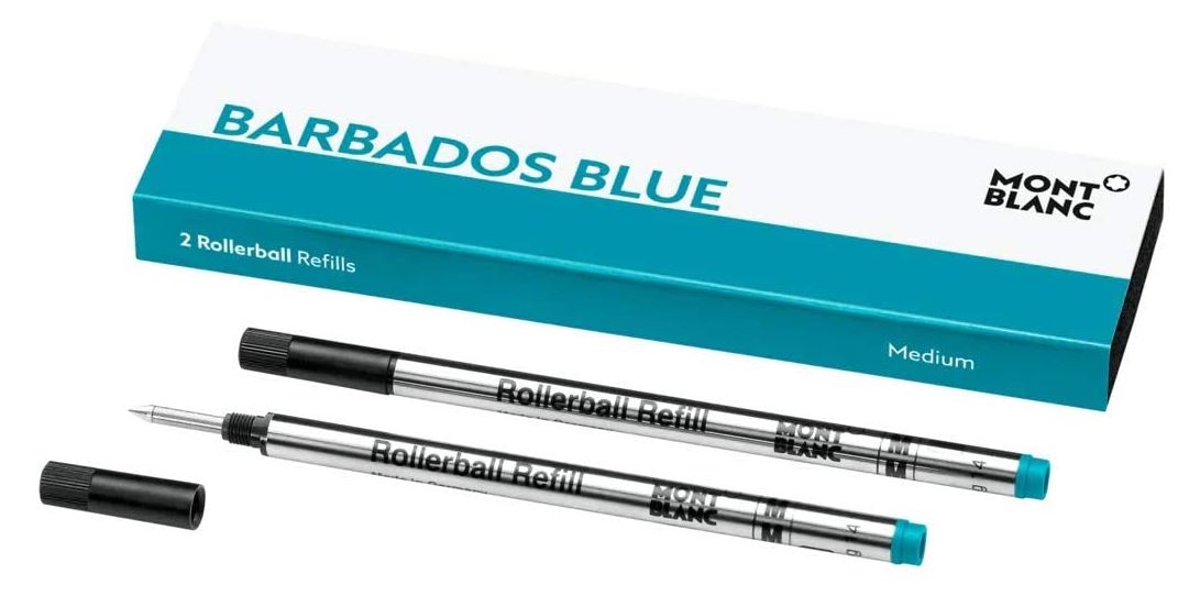 [해외]몽블랑 Rollerball Refills (M) Barbados Blue 106932 – Quick-Drying Pen Refills for 몽블랑 Rollerball and Fineliner Pens – 2 x Bright Blue Pen Cartridges