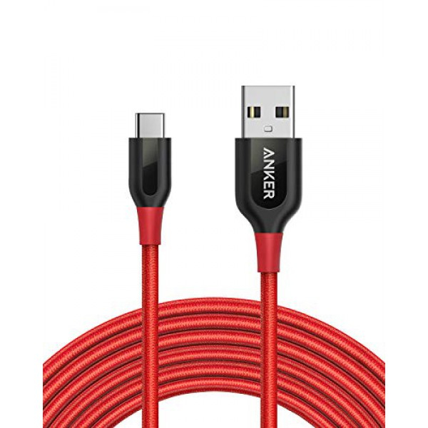 [해외] 앤커 파워라인 USB C 케이블, Anker Powerline+ USB-C to USB-A [10ft], Double-Braided Nylon Fast Charging Cable, for Samsung Galaxy S10/ S9 / S9+ / S8 / S8+ / Note 8, LG V20 / G5 / G6, and More (Red)