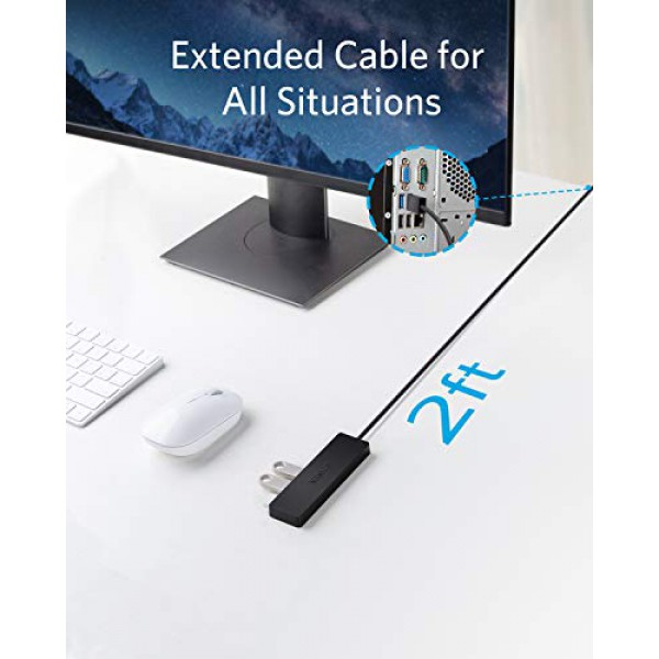 [해외] 앤커 슬림 4포트 USB 허브 Anker 4-Port USB 3.0 Hub, Ultra-Slim Data USB Hub with 2 ft Extended Cable [Charging Not Supported], for MacBook, Mac Pro, Mac mini, iMac, Surface Pro, XPS, PC, Flash Drive, Mobile HDD