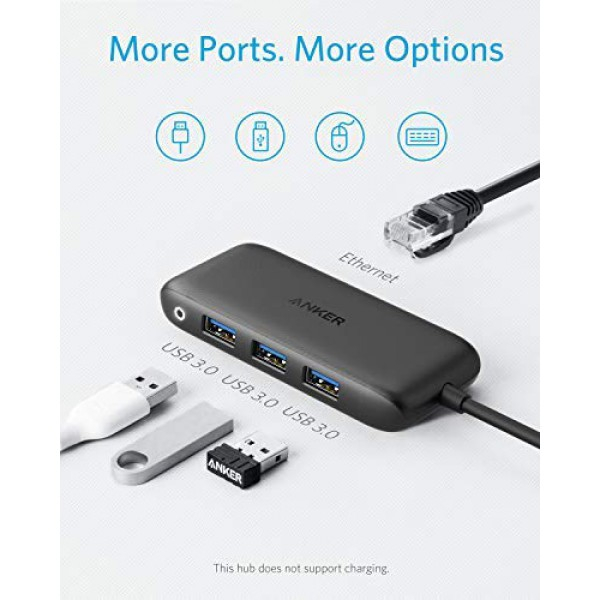 [해외] 앤커 4-in-1 USB-C 허브 어뎁터 Anker USB C Hub Adapter, PowerExpand  Hub with 1 Gbps Ethernet Port and 3 USB 3.0 Ports, for MacBook Pro, iMac Pro, ChromeBook, XPS and More