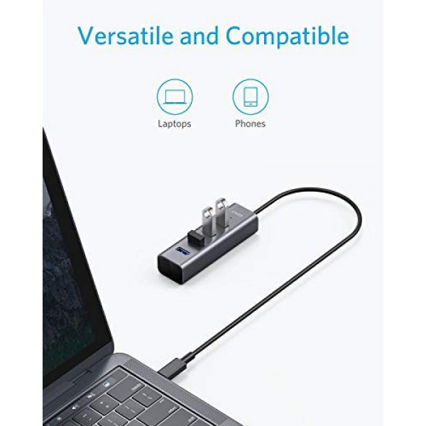 [해외] 앤커 4포트 USB 어뎁터 Anker USB C Hub, Aluminum USB C Adapter with 4 USB 3.0 Ports, for MacBook Pro 2018/2017, ChromeBook, XPS, Galaxy S9/S8, and More