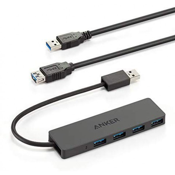 [해외] 앤커 슬림 4포트 데이터 허브+케이블 Anker Ultra Slim 4-Port USB 3.0 Data Hub with 3.3ft USB 3.0 Extension Cable