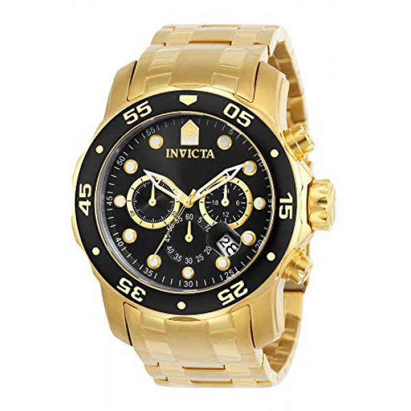 [해외] 인빅타 남성 프로다이버 컬렉션 시계 Invicta Men's 0072 Pro Diver Collection Chronograph 18k Gold-Plated Watch, Gold/Black