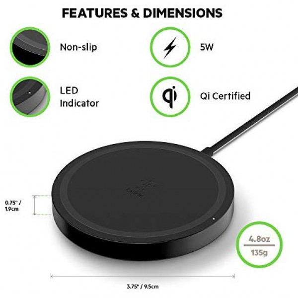 [해외] 벨킨 무선 충전기 Belkin Wireless Charger 5W - Boost Up Wireless Charging Pad, Standard Speed Wireless Charger for iPhone, Samsung, Google, LG, Sony, more