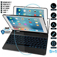 [해외] 아이패드 9.7(5세대, 6세대, Air, Air2)키보드 케이스 iEGrow iPad Case with Keyboard for iPad 2018(6Th Gen)- iPad 2017(5Th Gen)- iPad Pro 9.7- iPad Air2- iPad Air, 7 Colors Backlit Bluetooth Keyboards with 360 Degree Flip Cover (Black)