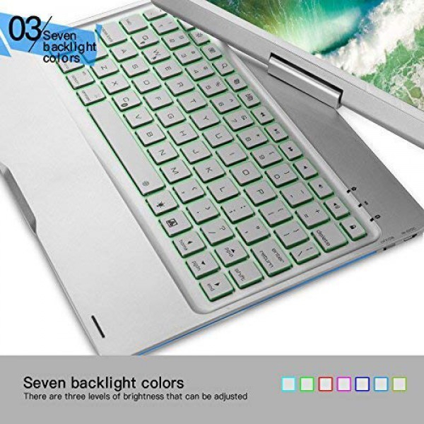 [해외] 아이패드 프로 10.5 360회전 블루투스 키보드 케이스 iPad Pro 10.5 Keyboard Case, iEGrow F360 7 Color Backlit and Dream Lighting Bluetooth Keyboard with 360 Degree Rotatable Case Cover for 2017 iPad Pro Model A1701/A1709(Silver)