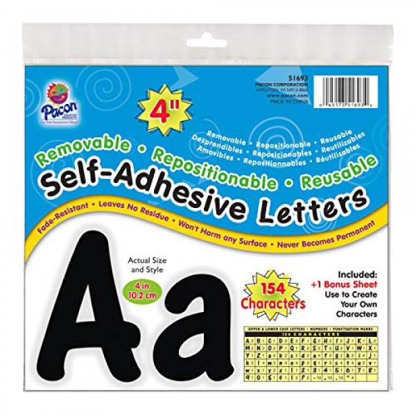 [해외] Pacon Self-Adhesive Letters, Black, Cheery Font, 4