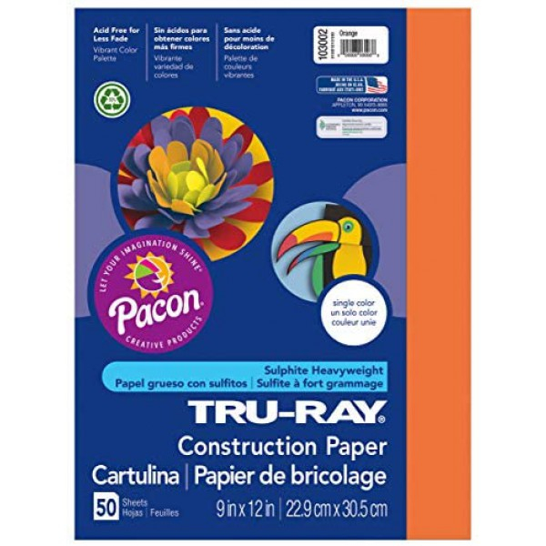 [해외] Pacon 공작종이 Tru-Ray Construction Paper, 9 x 12 Inches, Orange, 50 Sheets (103002) - Orange