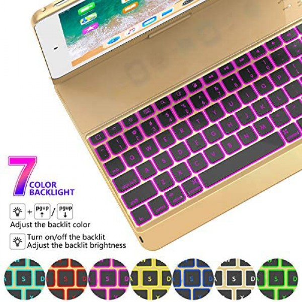 [해외] Earto 아이패드 9.7인치 무선 백라이트 스마트 키보드케이스 iPad Keyboard Case 9.7 for iPad 2018 (6th Gen) - 2017 (5th Gen) - iPad Pro 9.7 - iPad Air 2 & 1, 7 Color Backlit Keyboard Case/360 Rotate Wireless/BT Keyboard Case with Auto Sleep/Wake (Purple)