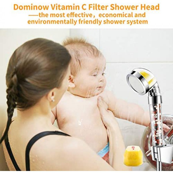 [해외] 비타민 C 정수 및 냄새(염소)제거 샤워기 헤드 (교체충전물 3개 포함) Vitamin C Filter Shower Head with 3 Replacement Balms - Handheld High Pressure Shower Head Remove Chlorine for Hard Water Softener with Citrus Smell for Dry Skin and Hair Loss