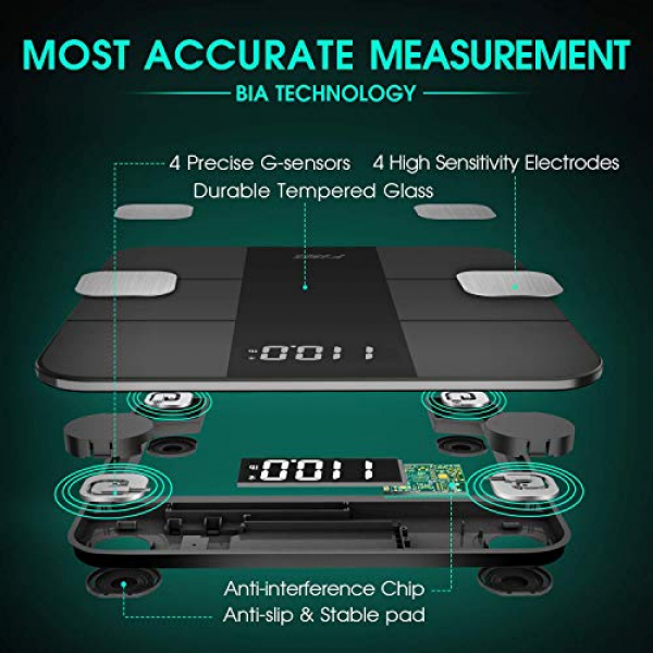 [해외] FXQ 고밀도 체중, 체지방 등 14가지 항목 측정기(건전지 사용/스마트폰 어플지원) Scales for Body Weight, Bluetooth Body Fat Scale, Digital Bathroom Weight Scale, Smart BMI Scale Body Fat Analyzer Tracks 14 Key Compositions, High Precise Weight Measure Scale with Smartphone App